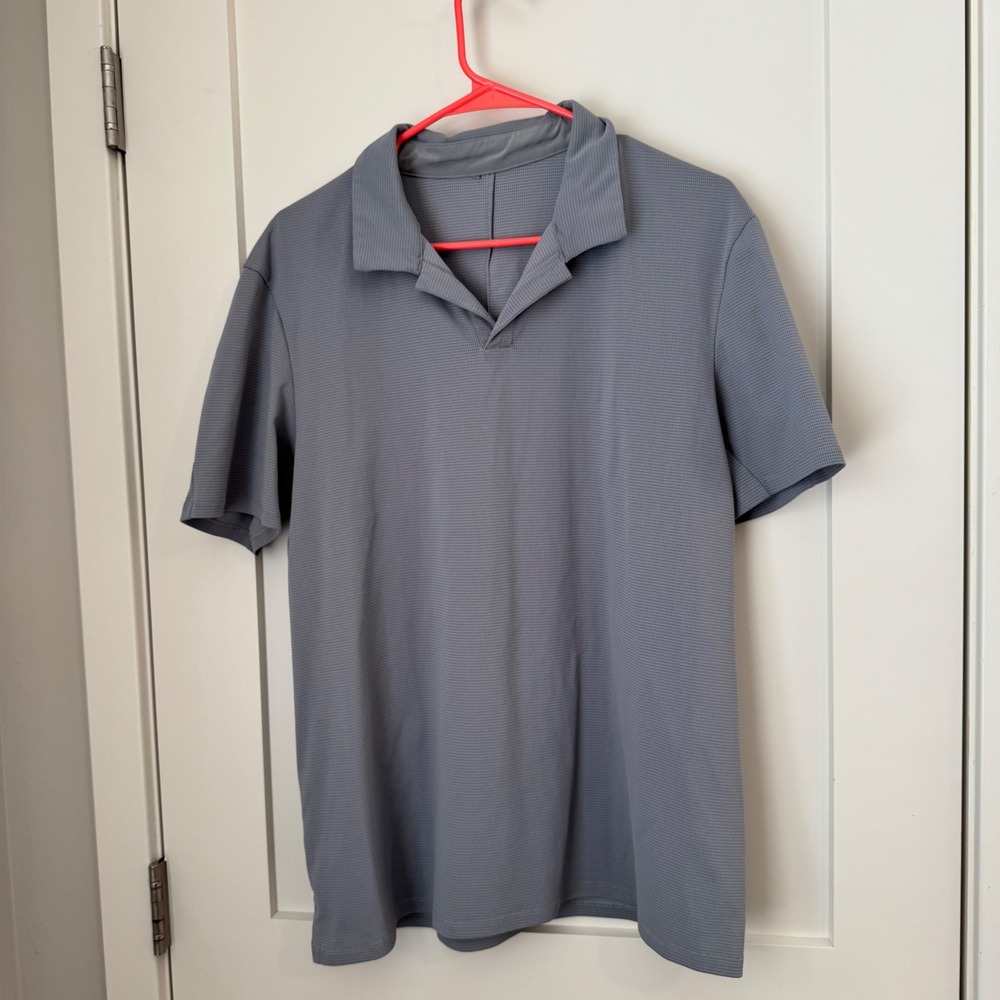Lululemon Mens Grey Short Sleeve V-Neck Performance Mesh Polo Shirt Size S